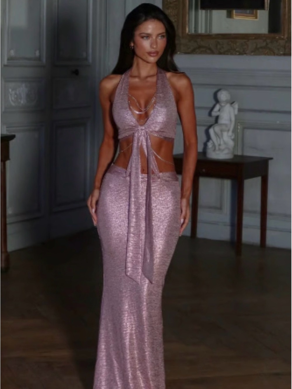 Outcast Zella Maxi Dress Metallic Pink